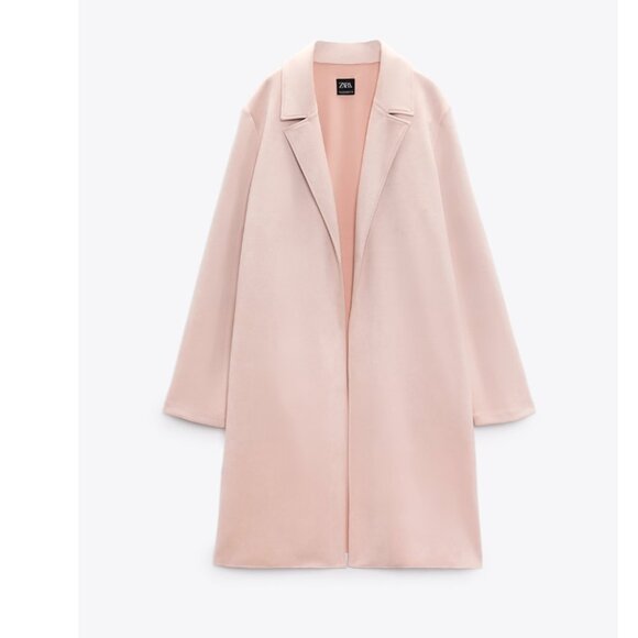 Zara Faux Suede Lapel Collar Coat Trench Jacket Blush Pink Size Medium - Picture 5 of 14